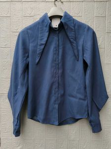 New with tag Korean Puff Blue Collared Button-Up S