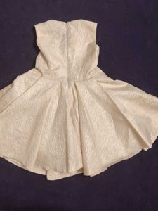 Partywear Glitter  Cream Textured Bow Dres