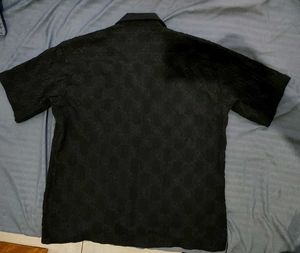 Black Embossed Button-Up Shirt