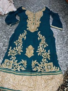 Teal Kurta with Gold Embroidery