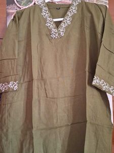 Olive Green Embroidered Kurta