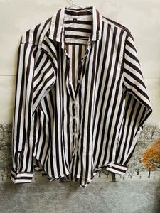 Brown & White Striped Button-Up Shirt