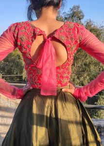 Boutique Olive Metallic Glaze Lehenga Set