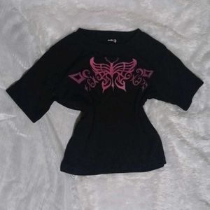 Black T-Shirt with Pink Butterfly Design