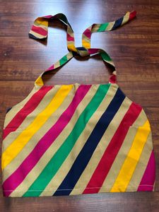 Multicoloured Striped Halter Neck Cropped Top