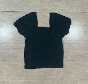New Sparkly Ruched Square Neck Top