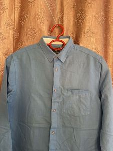 Men's Blue Long Sleeve Button-Up Shirt