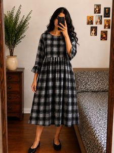 Oversized Plaid Midi Dress