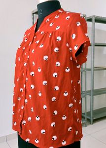 Red Printed Short Sleeve Blouse