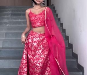 Vibrant Red Brocade Lehenga Set size S