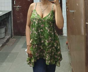 Green Floral Tiered Tunic Top