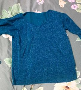Sparkly Teal V-Neck Top