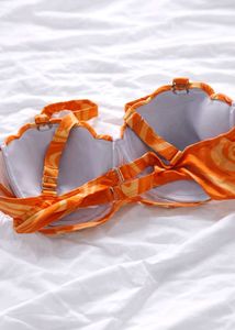 Chic Orange Patterned Bikini Top