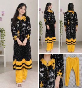 Black & Yellow Warm Fuzzy Kurta Set