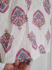 Cream Kurta with Pink Floral Print