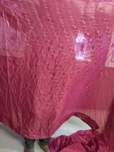 Vibrant Pink Saree with Golden Stripes