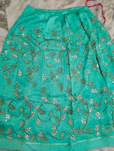 Teal &amp; Gold Embroidered Rajputi Poshak