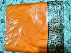 Orange Saree with Embroidered Border