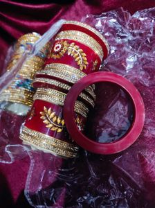 👑 Red &amp; Golden Designer Bridal Bangles Set | Kund