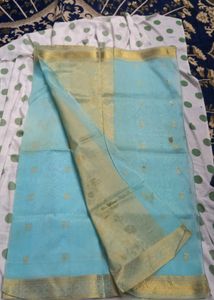 Sky Blue Saree with Gold Border