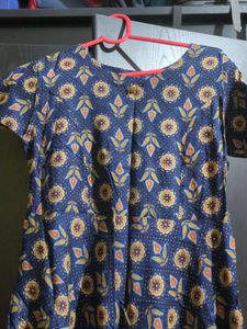 Blue And Gold Kurti With Flower Prints