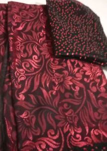 Elegant Red &amp; Black Floral Design Saree