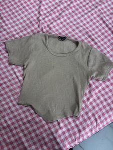 Tan Cropped Ribbed Top