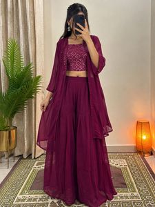 Elegant Purple Sharara Set with Jacket