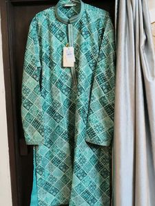 Men's Teal Geometric Print Kurta