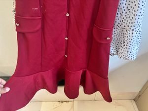 Cute Red  Winter Pinafore Dress with White Top