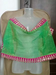 Vibrant Green Dupatta with Pink & Gold Border