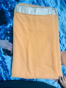 Peach Saree with Silver moti border