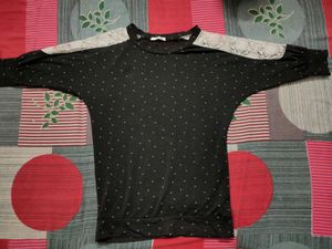 Black Balloon Top(Stretchable ) With Net Sleeves