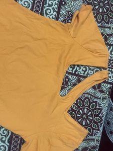 Orange Cut-Out Neck T-Shirt