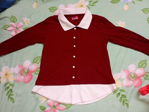 Maroon Collared Long Sleeve Top 👕✨