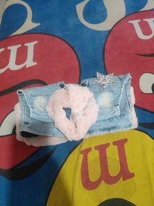 Sparkly Denim Vest with Fur Collar