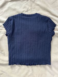 Textured Navy Blue Short Sleeve Top