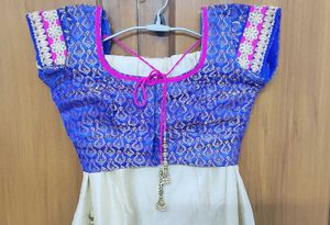Embroidered Blue Magenta Silk lehnga