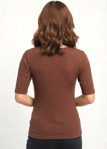 Classic Brown V-Neck 3/4 Sleeve Top