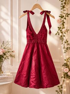 Stunning Burgundy Halter Neck Party Dress