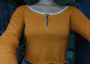 Orangy coralish Cropped Zipper Top