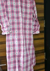 Chic Pink Plaid Long Shrug/Kurta/ shirt
