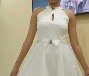White Halter Dress with Bow