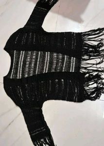 Black Crochet Fringe Cardigan