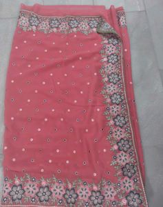 Beautiful Embroidered Pink Saree with blouse