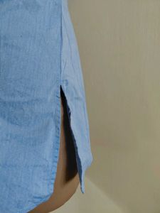 Classic Blue Button-Up Tunic Shirt