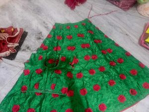 Green Lehenga with Red Rose Work