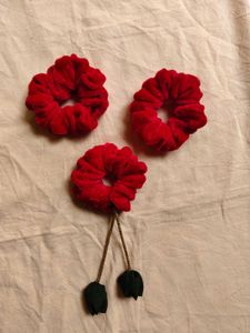 Red Velvet Tulip  Scrunchies Set (3)