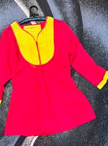 Vibrant Pink &amp; Yellow Kurta