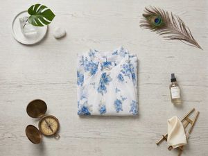 Blue Floral Sheer Long Sleeve Top